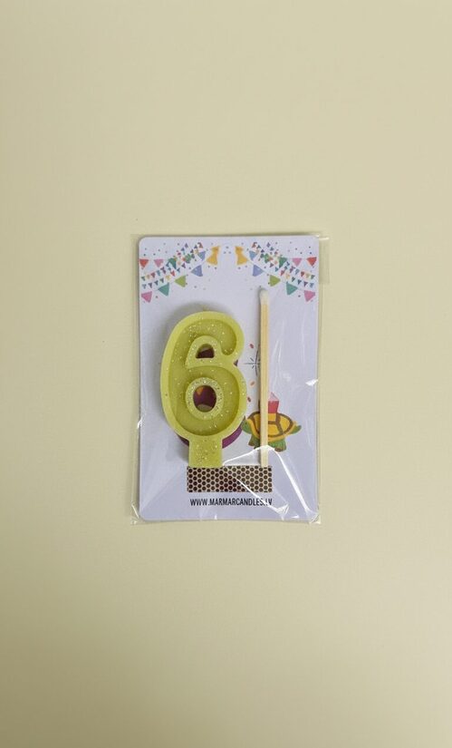 Bišu vaska Ciparu svece "6" tortēm un kūkām, dāvanu komplekts ar apsveikuma kartīti